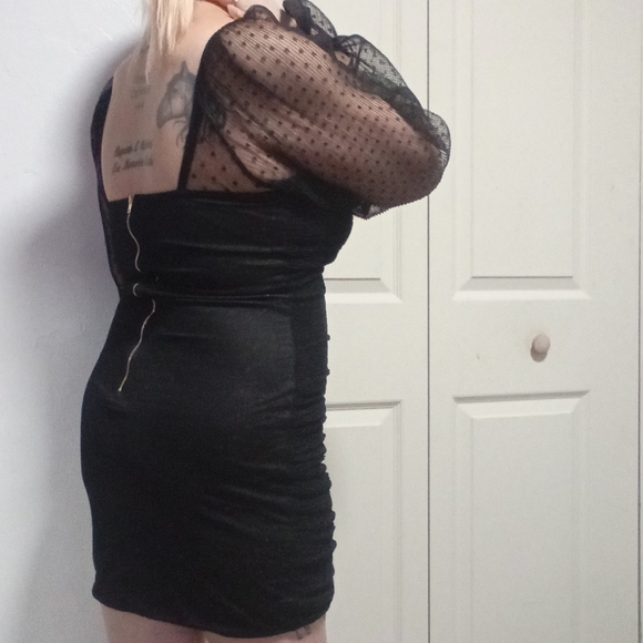 HauteMonde_szM_Ruffled Mini Dress w/Sheer Long Sleeve - Picture 2 of 5